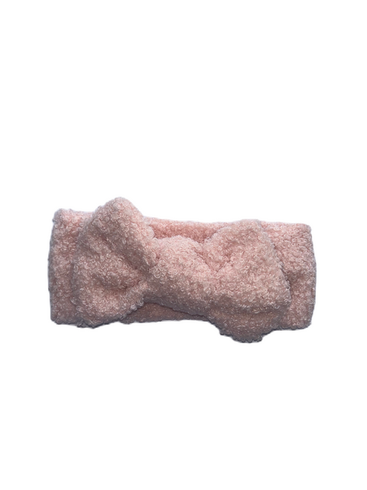 Teddy haarband baby roze met strik